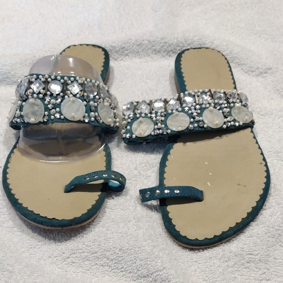 Shoes - Embellished Teal Sandals